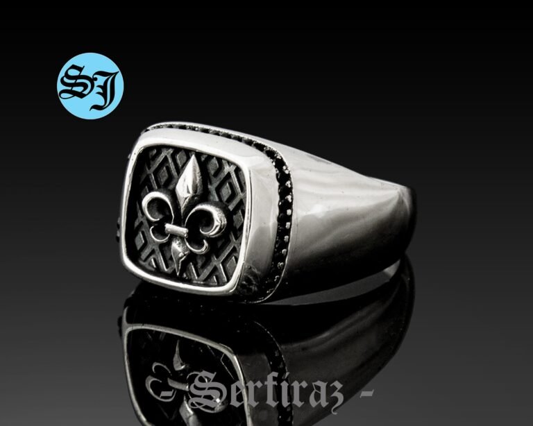 Fleur De Lis Ring, Gothic Silver Ring, Black Zicron Ring, Men's Signet Ring, Byzantine Ring, Viking Ring, 925 Sterling Silver Ring, Men Gift