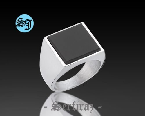 Square Mens Black Onyx Silver Signet Ring, Black Onyx Ring, Mens Signet Ring, Black Stone Ring, Onyx Jewelry, Men Gift Ring, Gift for Him