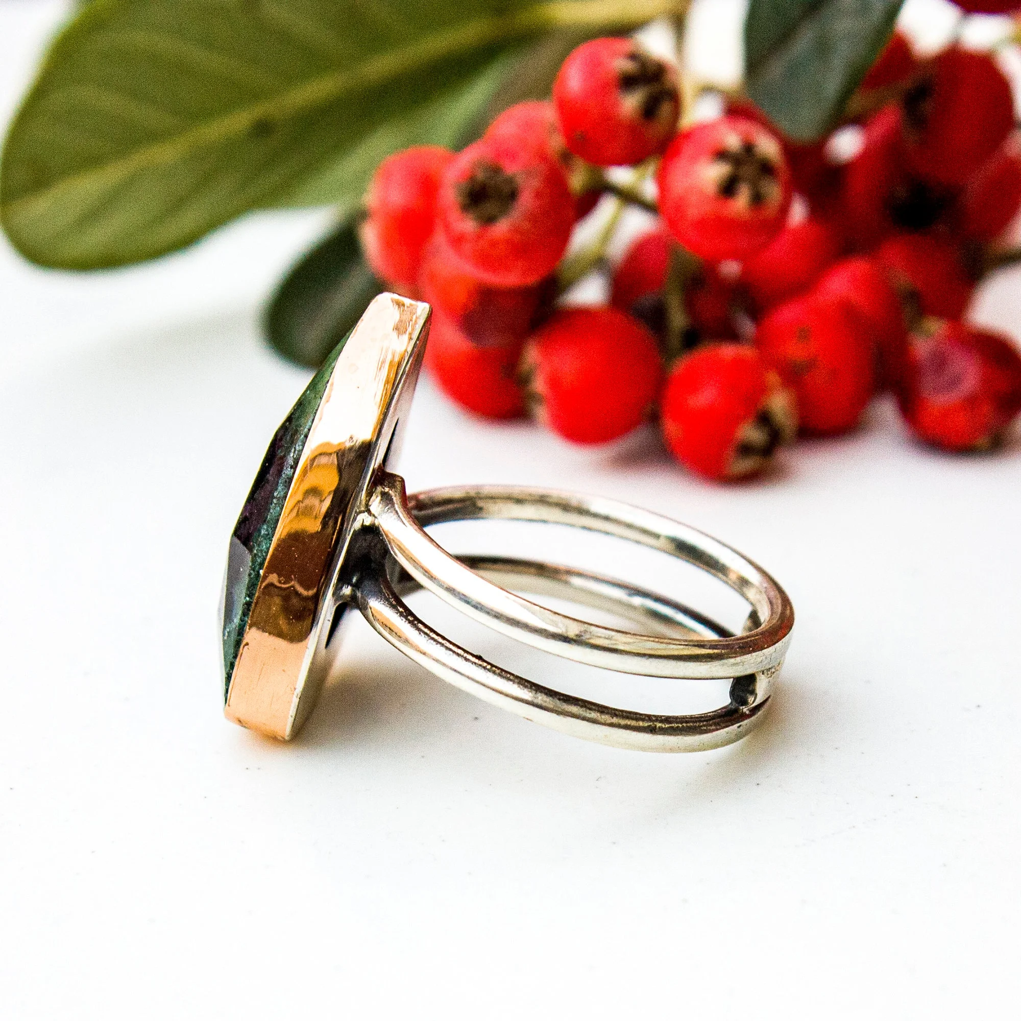 Stunning Ruby Zoisite Ring 925 Sterling Silver – Natural Red Green Gemstone Cocktail Ring Handmade Meditation Stone Gift for Her - Image 6