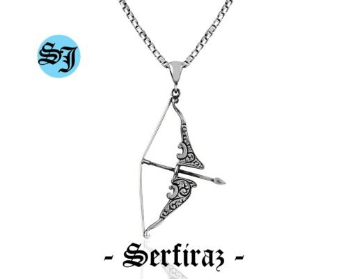 Bow and Arrow 925 Sterling Silver, Weapon Jewelry, Hunter Necklace, Archery Necklace, Medieval Jewellery, Men Birthday Gift, Valentine Gift