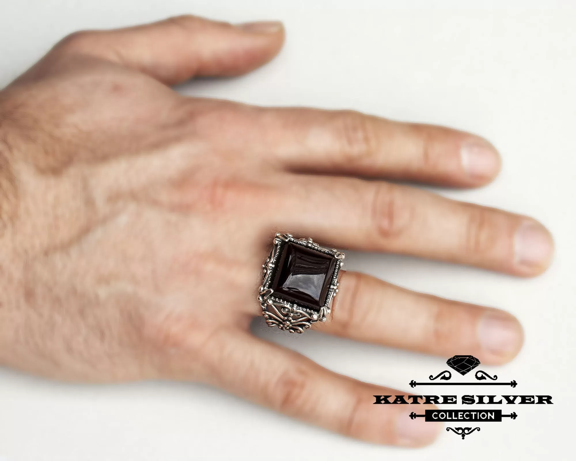 Authentic Green Amber Men Ring 925 Sterling Silver – Ottoman Style Handmade Turkish Statement Ring Gift for Him - Image 2