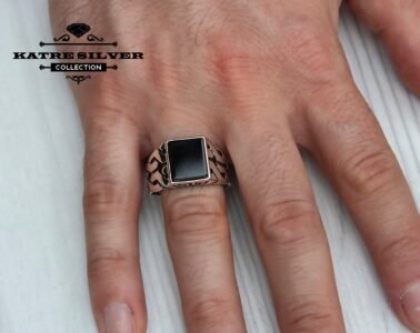 Unique Mens Onyx Ring Sterling Silver Boho Jewelry Handcrafted Silver Turkish Ring Authentic Piece of Mens Silver Jewelry Gift for Him - Image 2