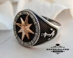 Mens Handmade Ring, Turkish Handmade, Compass Men Ring, Compass Signet Ring, Ottoman Anchor Ring, Birthday Gift, 925k Sterling Silver Ring - Image 5