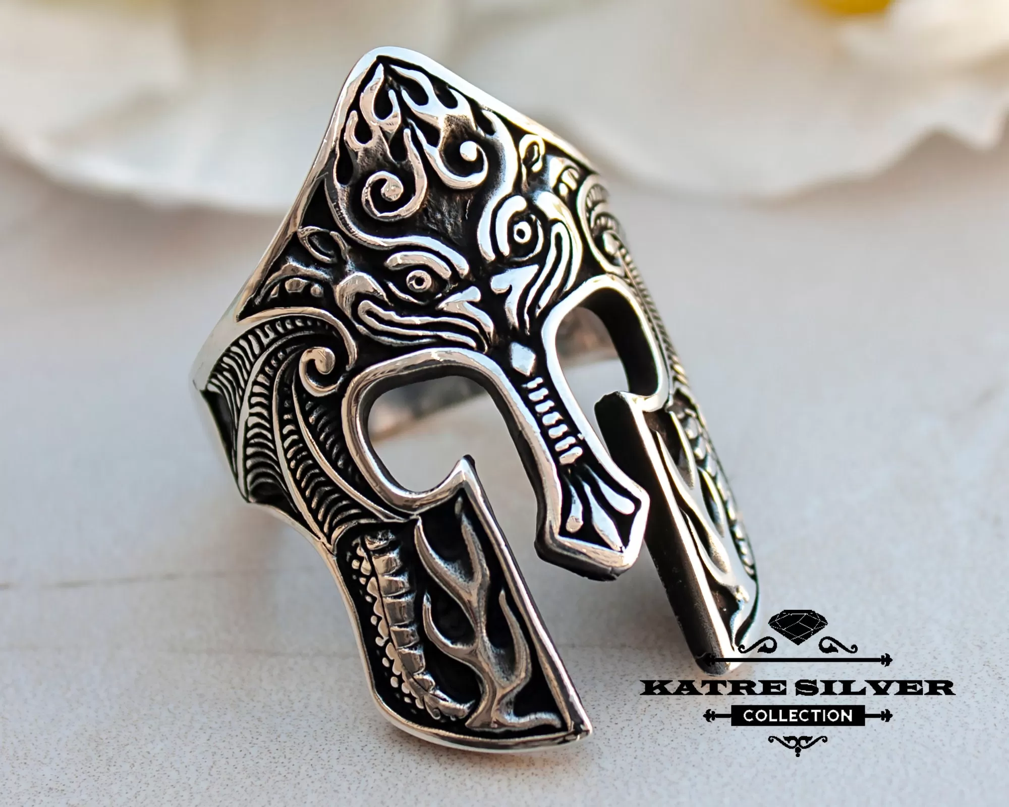 Helmet Gladiator Spartan Mask Warior Symbol of Power Gladiator Helmet Ring Spartan Helmet Ring Spartan Ring Knight Ring Unique Silver