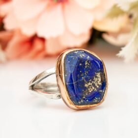 Gorgeous Gold and Blue Lapis Lazuli Ring, Handmade 925 Sterling Silver Women Ring, Rose Gold Chunky Ring, Gemstone Jewelry, Birthstone Gift