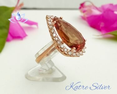 Rose Gold Pear Sultanite Woman Ring, Handmade Silver Ring, Diaspore Woman Ring, Long Ring, Statement Ring, Sterling Silver - Image 7