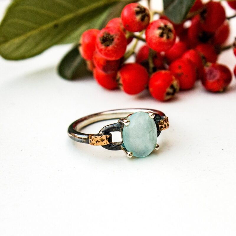 Aquamarine Ring for Women, Sterling Silver Ring, Minimalist Ring, Natural Genuine Real Blue Stone Ring, Statement Ring