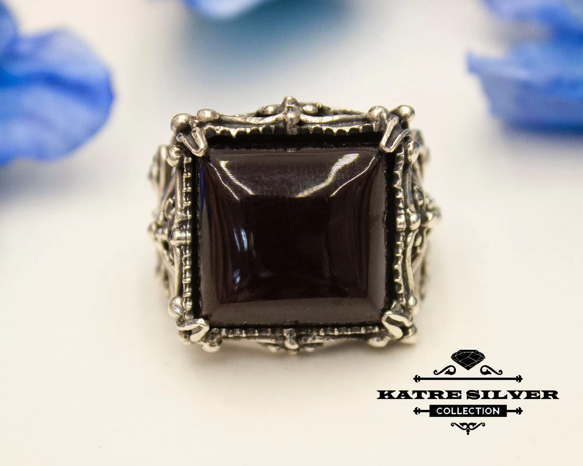 Authentic Green Amber Men Ring 925 Sterling Silver – Ottoman Style Handmade Turkish Statement Ring Gift for Him - Image 3