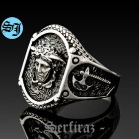 Medusa Ring, Antique Silver, Female Figure Ring, Symbol Ring, Ancient Silver Ring, Grandfather Gift, Handcarved Accessory, Handmade Jewelry
