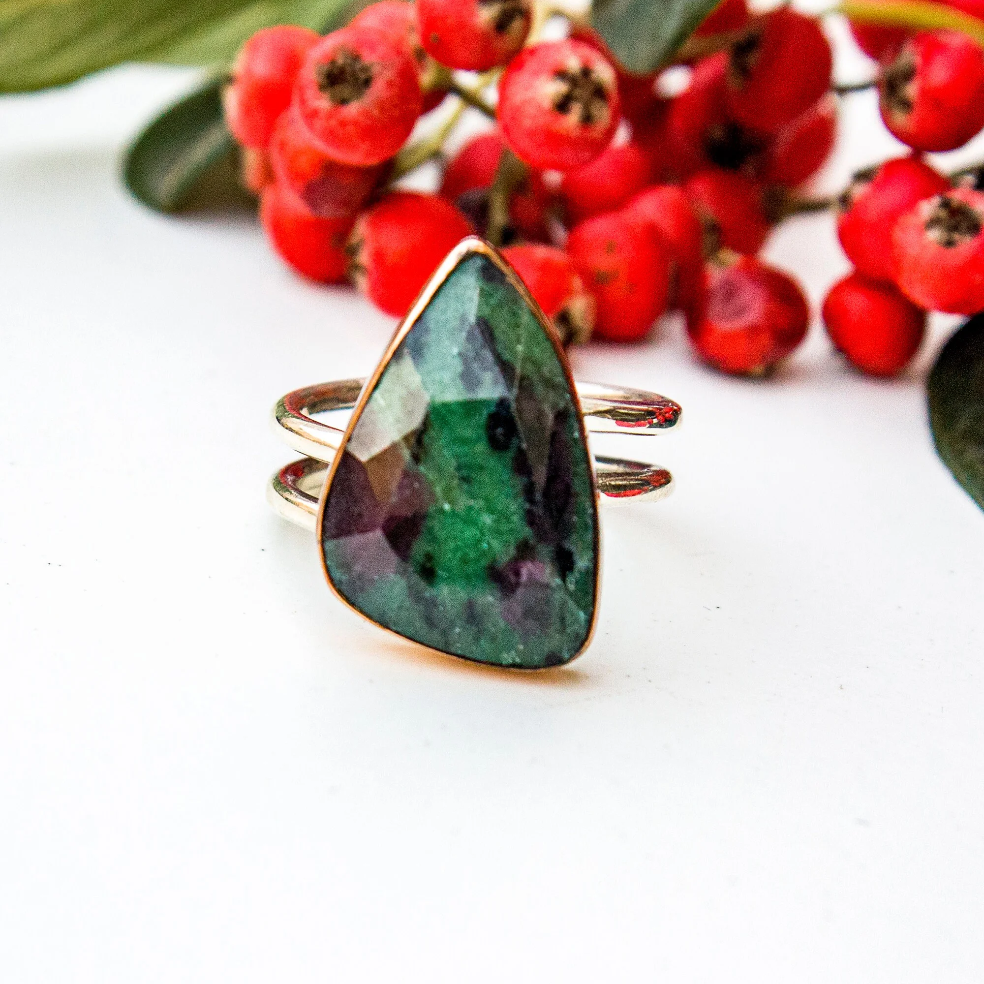 Stunning Ruby Zoisite Ring 925 Sterling Silver – Natural Red Green Gemstone Cocktail Ring Handmade Meditation Stone Gift for Her - Image 3