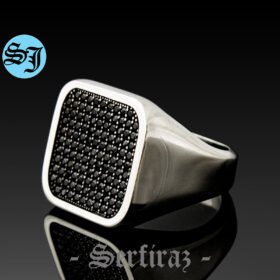 Square Classic Men Ring, Black Zircon Men Ring, Gemstone Jewelry, Authentic Silver Ring, Grandfather Gift, Engagement Men Ring, Fathers Gift