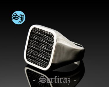 Square Classic Men Ring, Black Zircon Men Ring, Gemstone Jewelry, Authentic Silver Ring, Grandfather Gift, Engagement Men Ring, Fathers Gift