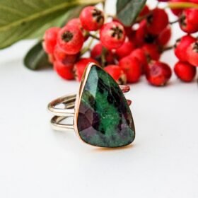 Genuine Natural Ruby Zoisite Silver Cocktail Ring, 925 Sterling Silver Handmade Ring, Meditation Stone, Gift for Her Mom, Unique Gift