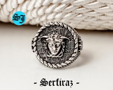Greek Medusa Mens Statement Ring - Ship Wheel, 925 Sterling Silver and Oxidized Statement Ring - Best Gift Ideas - Image 4