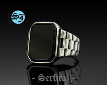 Silver Rolex Band Ring, Onyx Men Jewelry, Rolex Ring, Rolex Chain, Silver Onyx Ring, Black Onyx Ring, Ring For Mens, Gift for Him - Image 3