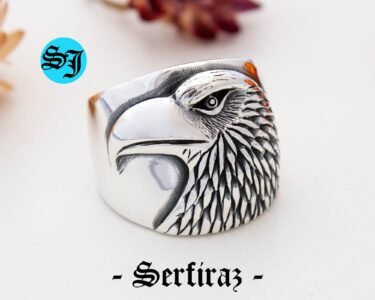eagle ring men sterling silver signet animal ring