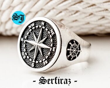 Compass Ring, Antique Silver, Mens Compass Ring, Ancient Silver Ring, Traveler's Ring, Graduation Ring, Ship Rudder Ring, Handmade Jewelry - Image 5