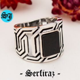 Rectangle Onyx Black Signet Class Spiritual Cool Vintage Men's Ring, Black Stone Ring, Handmade Ring, Silver Mens Ring