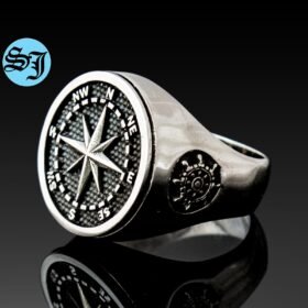Compass Ring, Antique Silver, Mens Compass Ring, Ancient Silver Ring, Traveler's Ring, Graduation Ring, Ship Rudder Ring, Handmade Jewelry