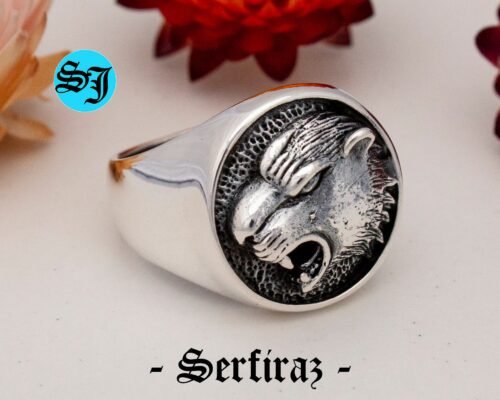 Black Panther Tiger Cat Animal Signet Silver Men'S Ring, Animal Ring, Handmade Ring, Gift For Him