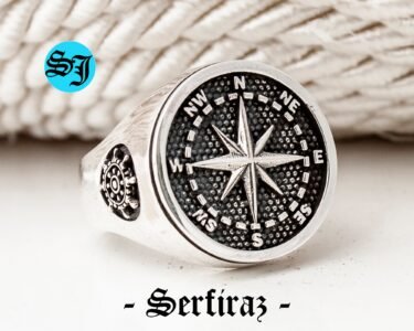 Compass Ring, Antique Silver, Mens Compass Ring, Ancient Silver Ring, Traveler's Ring, Graduation Ring, Ship Rudder Ring, Handmade Jewelry - Image 3