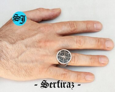 Compass Ring, Antique Silver, Mens Compass Ring, Ancient Silver Ring, Traveler's Ring, Graduation Ring, Ship Rudder Ring, Handmade Jewelry - Image 2