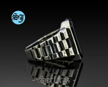 Silver Rolex Band Ring, Onyx Men Jewelry, Rolex Ring, Rolex Chain, Silver Onyx Ring, Black Onyx Ring, Ring For Mens, Gift for Him - Image 5