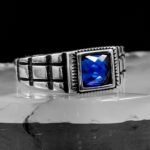 Sapphire Ring Men, Blue Sapphire Square Gemstone, Handmade Silver Ring, Men's Fashion Ring, 925 Sterling Silver Ring, Gift For Him