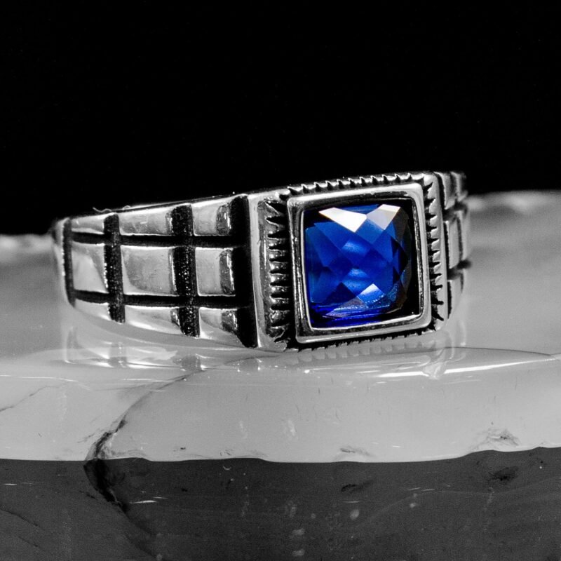 Sapphire Ring Men, Blue Sapphire Square Gemstone, Handmade Silver Ring, Men's Fashion Ring, 925 Sterling Silver Ring, Gift For Him