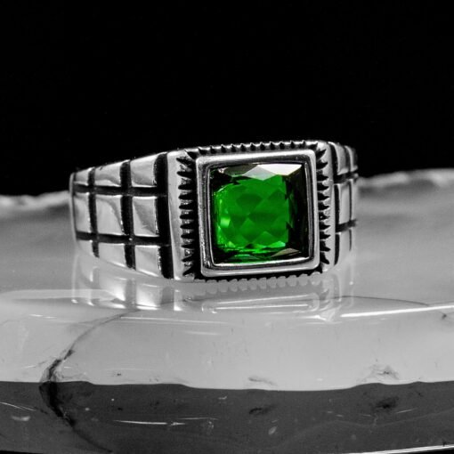 Green Emerald Gemstone Ring, Handmade Silver Ring, Statement Ring, Minimalist Silver Ring, Unique Ring, Mens 925 Sterling Silver Ring