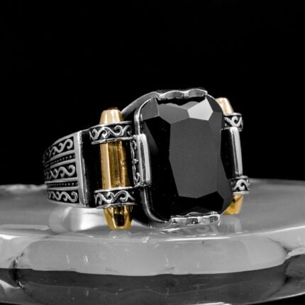 Men's Onyx Ring, Sterling Silver Onyx Ring, Emerald Cut Black Onxy Ring,Turkish Hand Made Ring, Mens Black Onyx Ring, Gift for Husband