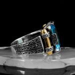 Rare Emerald Cut, Deep Blue Topaz Mens Ring, Sterling Silver 925, Handmade Blue Topaz Ring, Art Deco London Blue Topaz, Gift for Husband - Image 7