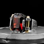 Sterling Silver Ruby Ring, Ruby Red Gemstone Ottoman Men’s Ring, Unique Men’s Ring, Engraved 925K Silver Ring, Hand Made Ring, Gift for Him - Image 5