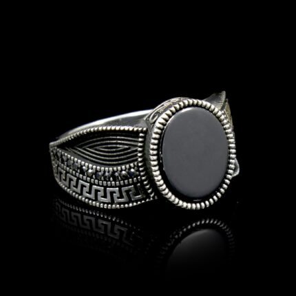 925 Sterling Silver Greek Key Pattern Rings for Men, Greek Key Ring, Silver Onyx Ring, Vintage Jewelry, Man Gemstone Ring, Gift For Men