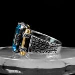 Rare Emerald Cut, Deep Blue Topaz Mens Ring, Sterling Silver 925, Handmade Blue Topaz Ring, Art Deco London Blue Topaz, Gift for Husband - Image 6