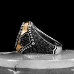 925 Sterling Silver Ottoman Pattern Rings for Men, Unique Silver Ring, Silver Onyx Ring, Sterling Silver Ring, Vintage Jewelry, Gift for Him - Image 6