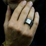 Mens Silver Wedding Ring | Mother Of Pearl | Simple Band | Silver Ring | Anniversary Gift | Statement Ring | Gemstone Ring | Gift For Him - Image 2