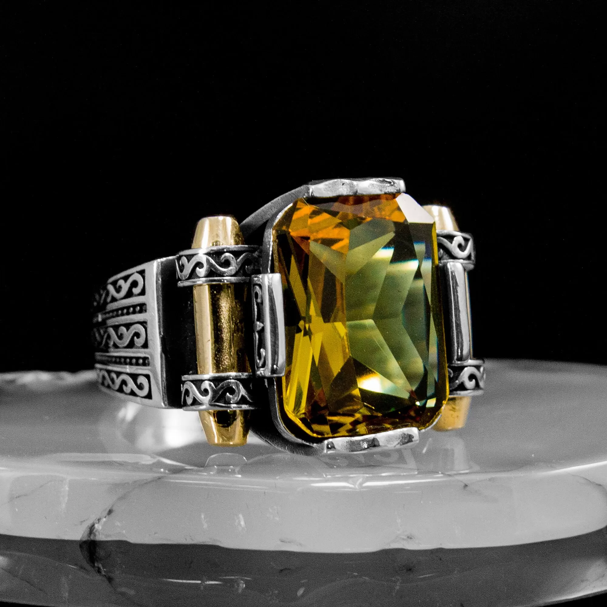 Color Changing Stone in Sultanite Ring, Emerald Cut Stone, Handmade Zultanite Men Ring, 925 Solid Sterling Silver, Ottoman Ring-Gift For Men