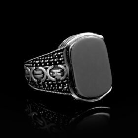 925 Sterling Silver Byzantine Chain Pattern Rings for Men, Chain Jewelry, Silver Onyx Ring, Vintage Jewelry, Man Gemstone Ring, Gift For Men