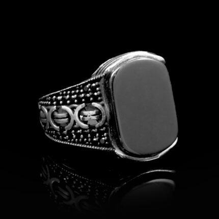 925 Sterling Silver Byzantine Chain Pattern Rings for Men, Chain Jewelry, Silver Onyx Ring, Vintage Jewelry, Man Gemstone Ring, Gift For Men