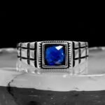 Sapphire Ring Men, Blue Sapphire Square Gemstone, Handmade Silver Ring, Men's Fashion Ring, 925 Sterling Silver Ring, Gift For Him - Image 3