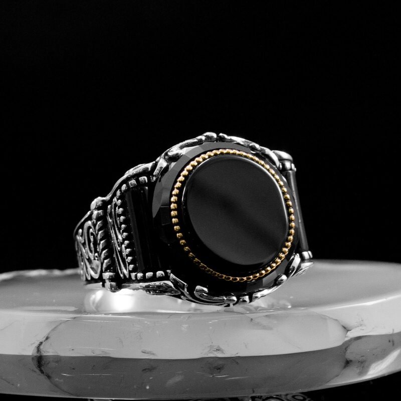 Vintage Mens Ring Black Onyx Sterling Silver Unique Artisan Solid Statement Jewelry for Him Gift Classic Man Gemstone Cool