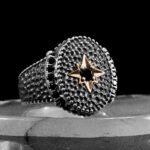 925 Sterling Silver North Star Pattern Rings for Men, Ottoman Ring, Silver Onyx Ring, Sterling Silver Ring, Vintage Jewelry, Gift for Him