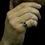 Sterling Silver Men Ring with Black Stone, Black Gemstone Ring, Cool Men Ring, Vintage Black Men Ring, Men's Fashion Ring, Gift for Him - Image 2
