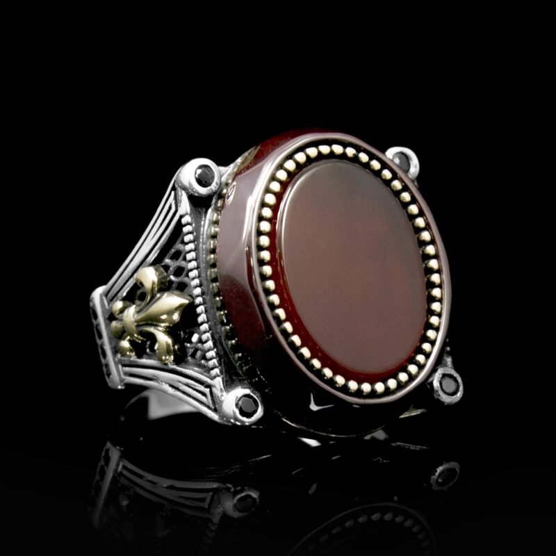 925 Sterling Silver Fleur de Lis Pattern Rings for Men, Antique Agate Ring, Unique Collection 925 Silver Ring, Vintage Jewelry, Gift for Him