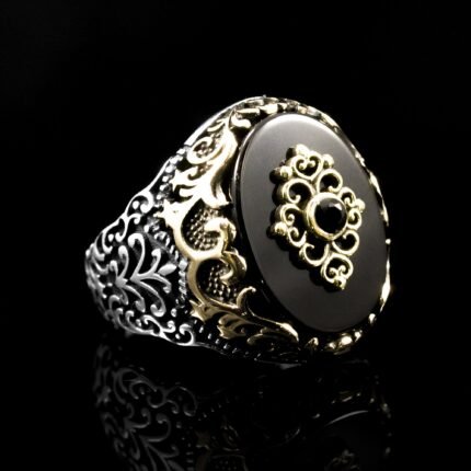 925 Sterling Silver Onyx Signet Ottoman Male Turkish Large Black Onyx Stone Men Ring, Mens Black Onyx Ring, Onyx Ring Man, Gift for Him