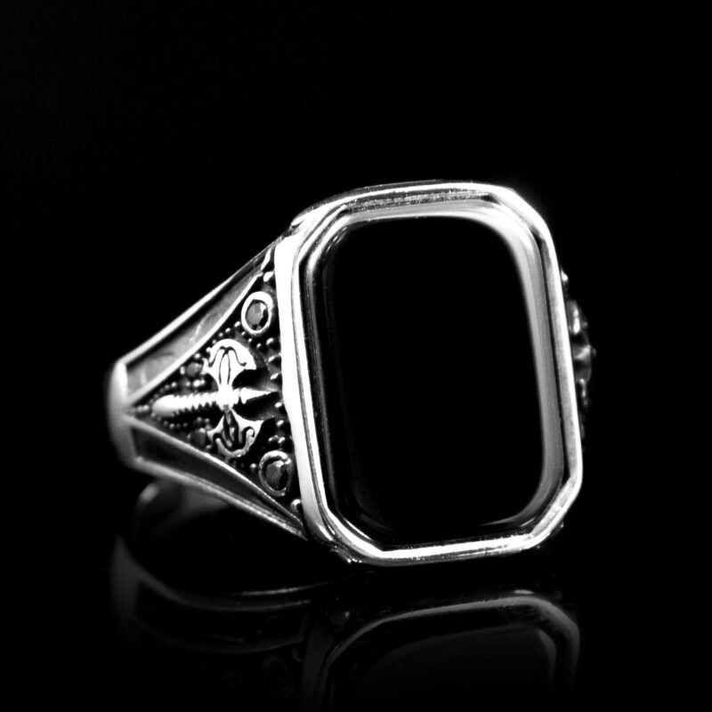 925 Sterling Silver Battle Axe Pattern Rings for Men, Viking Axe Ring, Silver Onyx Ring, Vintage Jewelry, Man Gemstone Ring, Gift for Men