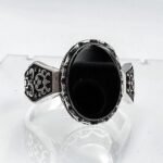 Handmade Sterling Silver Mens Ring: Oval Black Onyx Gemstone - Image 7