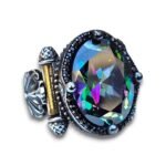 Rainbow Mystic Topaz Ring: Mid-Century 925 Sterling Silver, Bronze Accents - Image 3