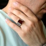 Handmade Fire Amber Ring for Men: Patterned Sterling Silver Band - Image 8